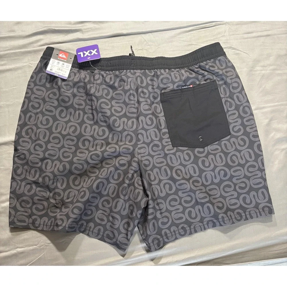 Quiksilver Mens Swim Trunks XXL Grey Black Swirl Quick Dry UPF 50 Board Shorts